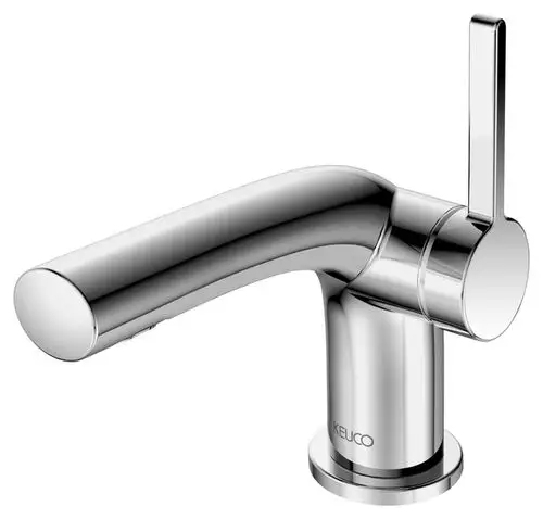 Chromfarbener Wasserhahn mit seitlichem Hebel in modernem Design, geeignet für Badezimmer oder Küche.